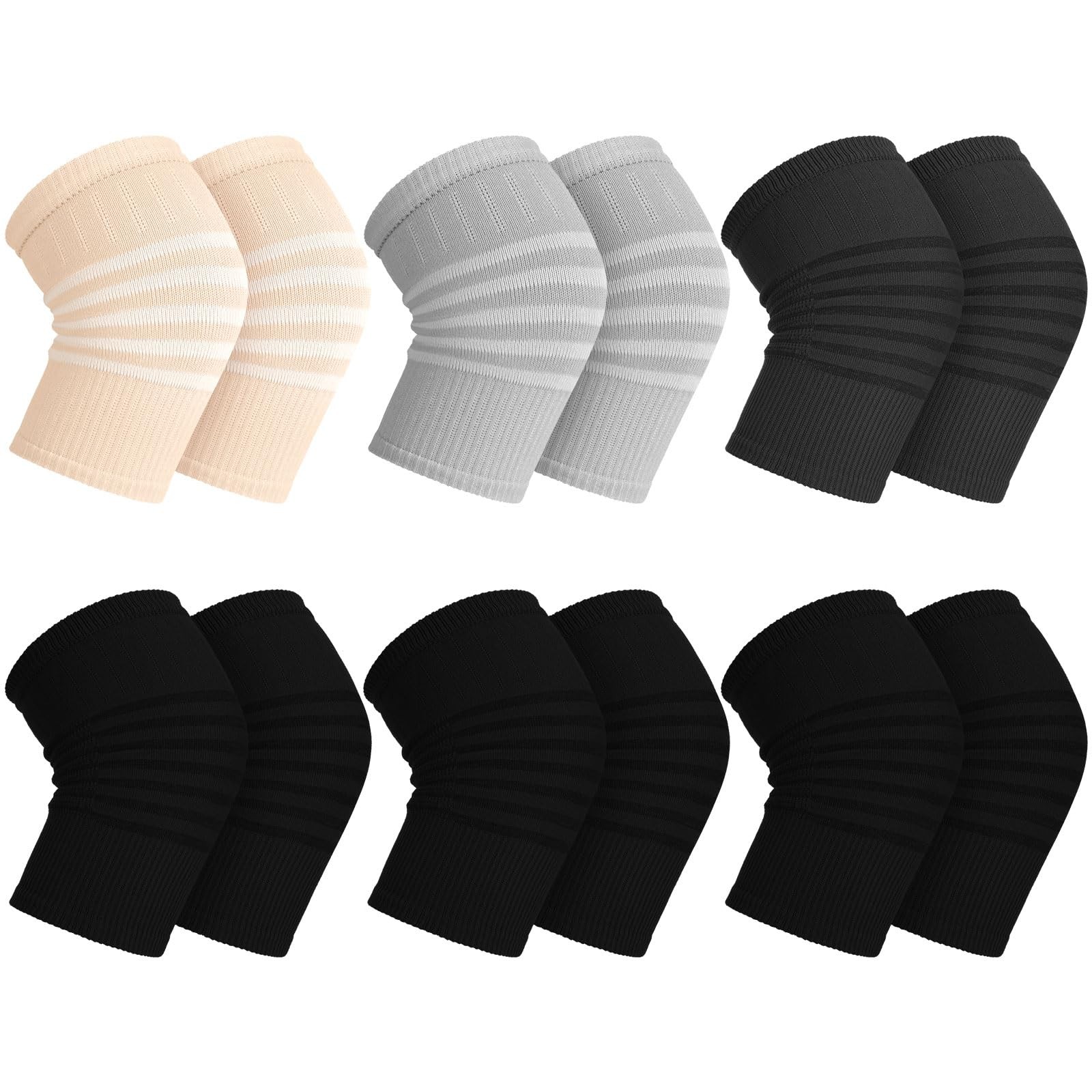 Geyoga 6 Pairs Knee Warmers for Women Men Small, Black, Gray, Nude Color