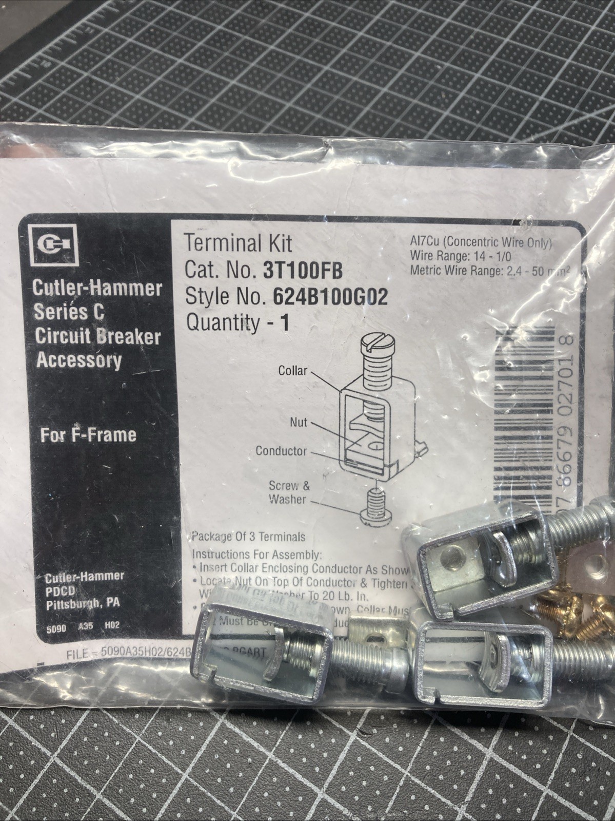 EATON CUTLER HAMMER 3T100FB F Frame Breaker 100 AMP Lug Kit Type FD HFD