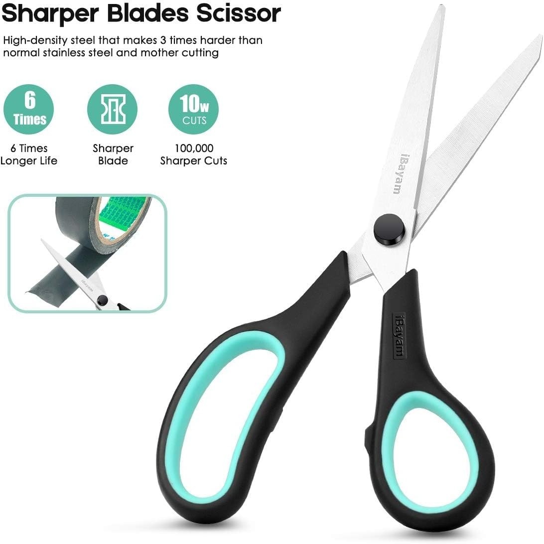 3-Pack 8" Heavy Duty Scissors with Ultra Sharp Blades and Comfort Grip Handle...