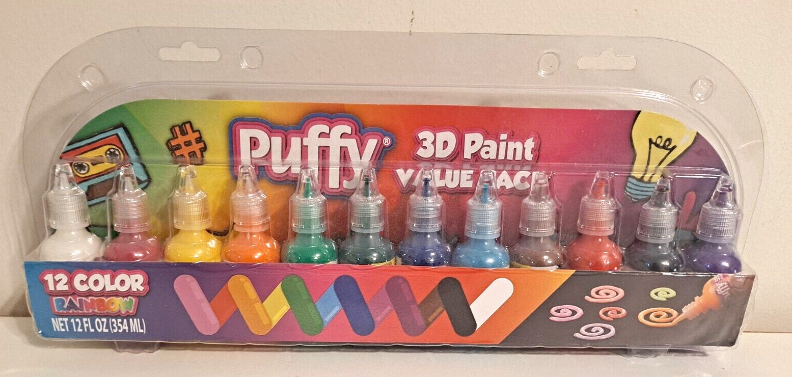 Puffy 3D Paint, 12 Count Rainbow colors can be used on fabric - New
