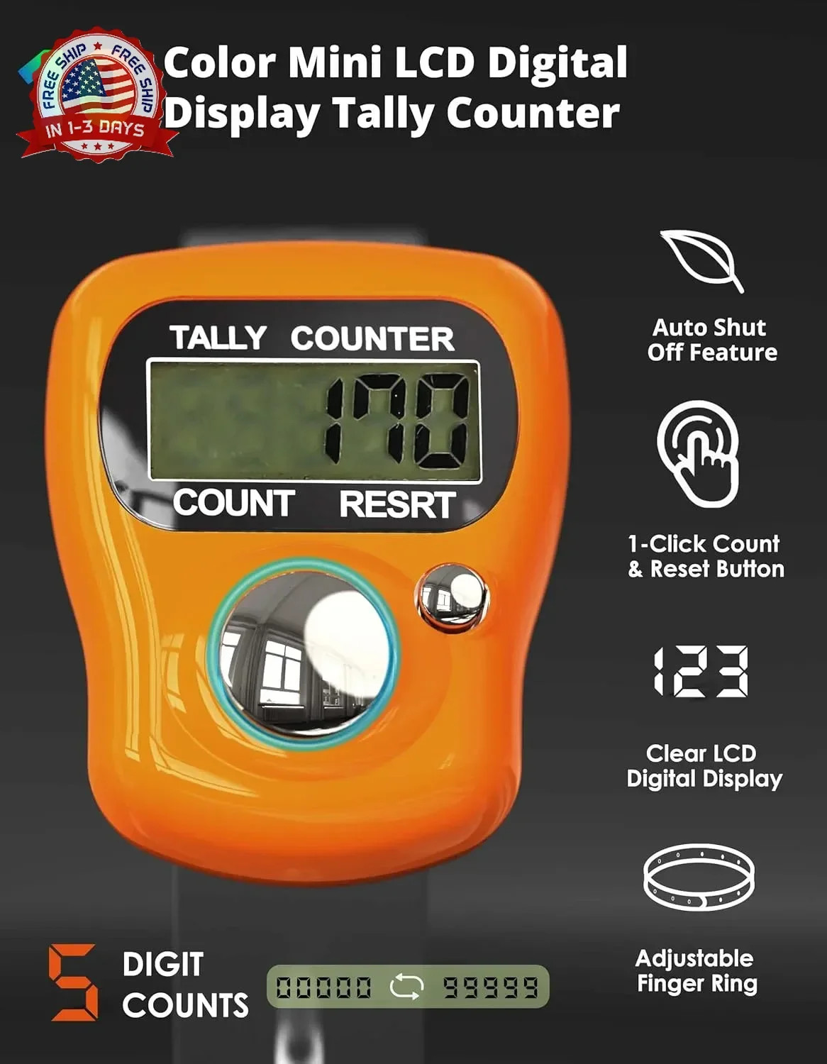Electronic Finger Counter, 5-Digit LCD Number Clicker | 5-Digit LCD Displa