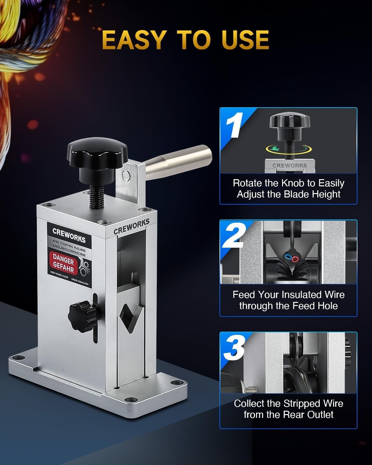 Ergonomic Wire Stripper Machine - Light & Adjustable for Easy Wire Recycling