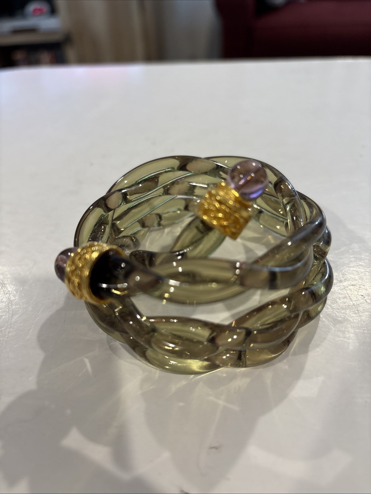 Coiled Wrapped Bracelet Translucent Olive Green Twisted Resin/Acrylic Design