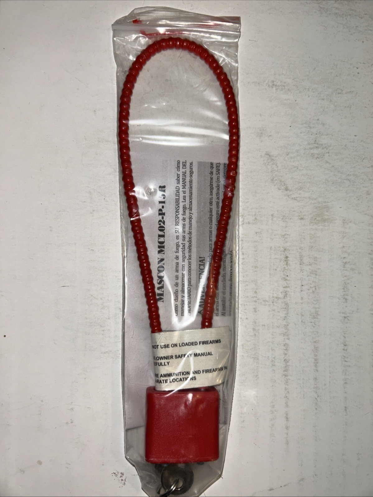 Mascon MCL02-P-15R Firearm Gun Safety Cable Lock  (RED) 2 Keys -NEW