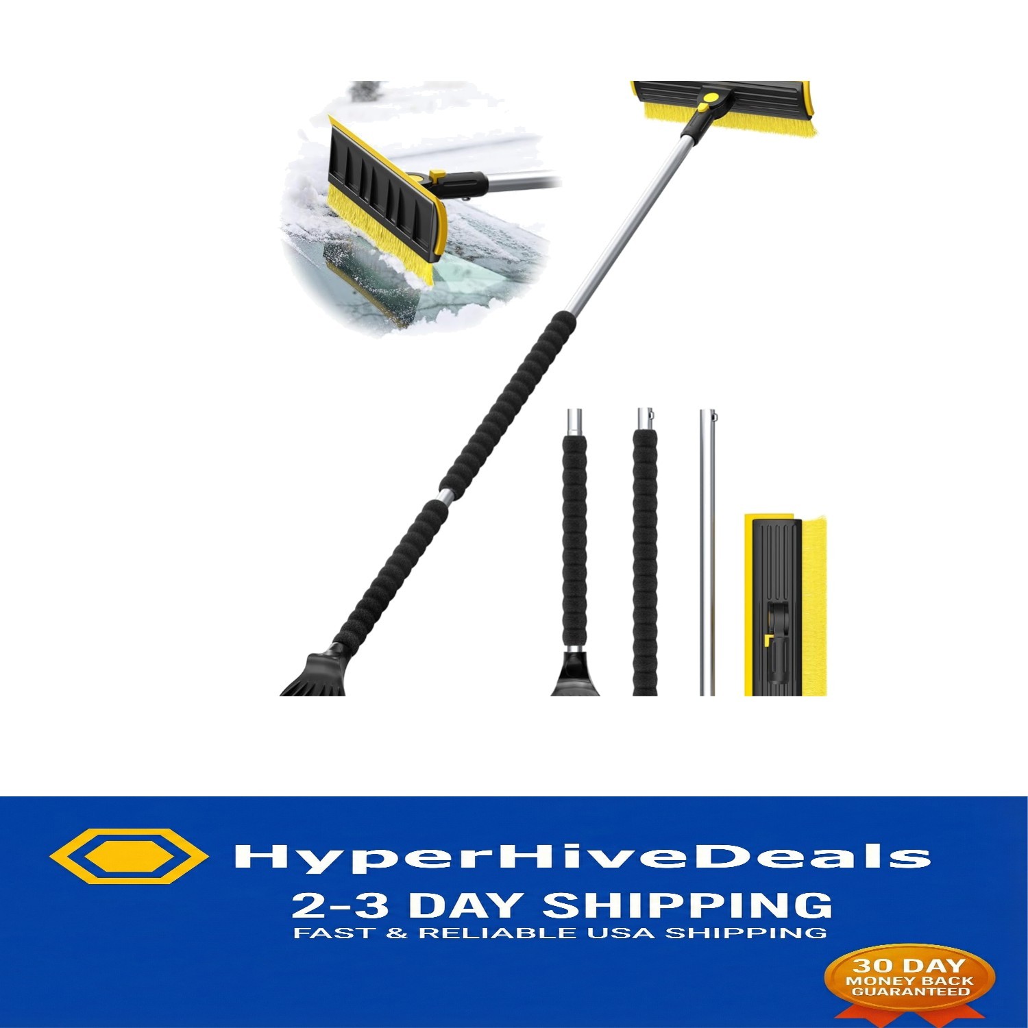 Versatile 3-in-1 Ice Scraper & Snow Brush - 55.7" Adjustable for All Vehicles