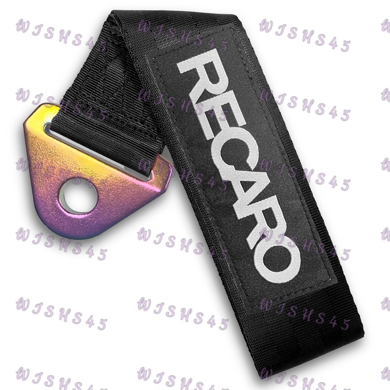 For Black / Neo Car Tow Towing Strap Recaro Racing Drift Rally Sports Belt Hook