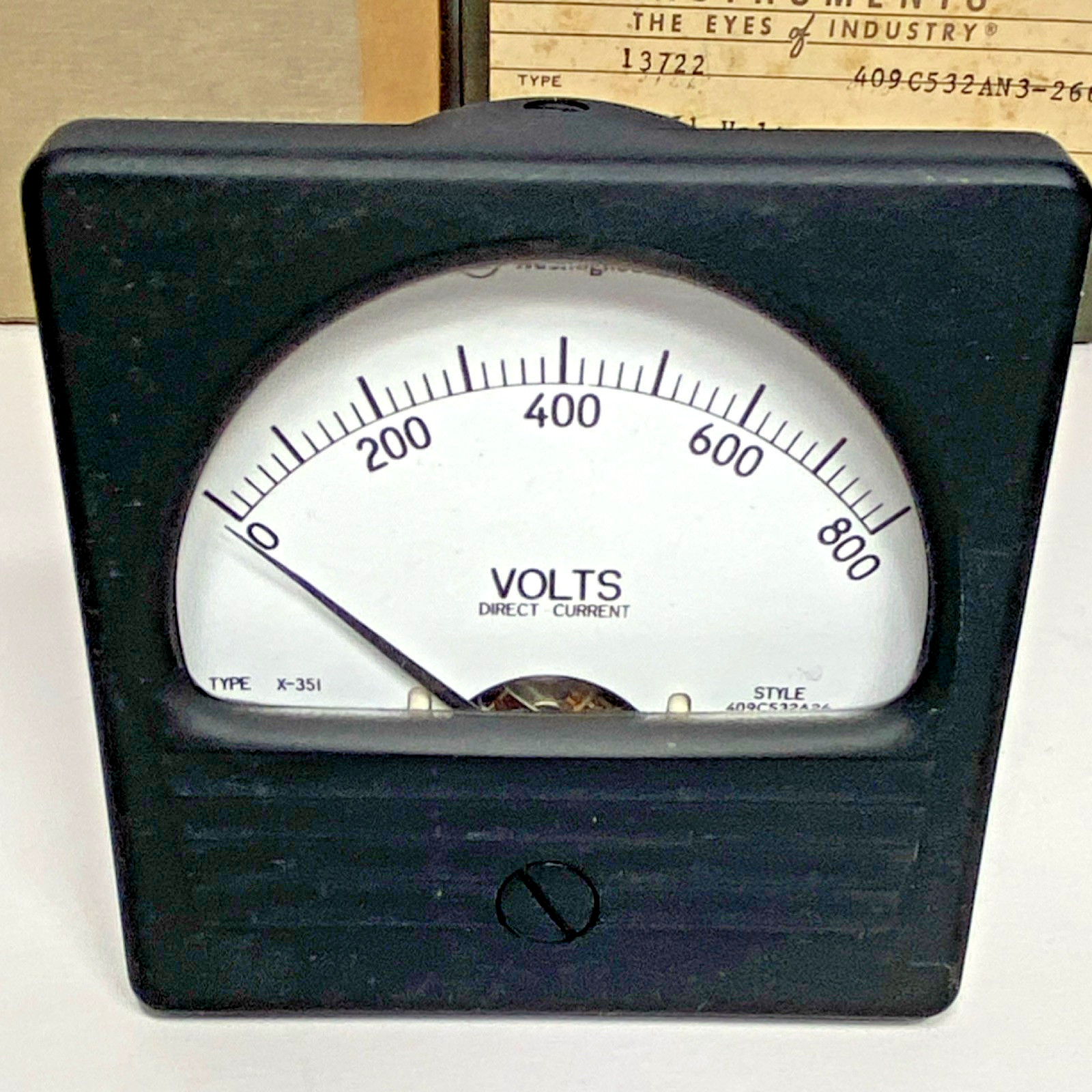 Vintage Westinghouse 409C532A26 RX351 Panel Meter – 0–800 DC Volts - NOB