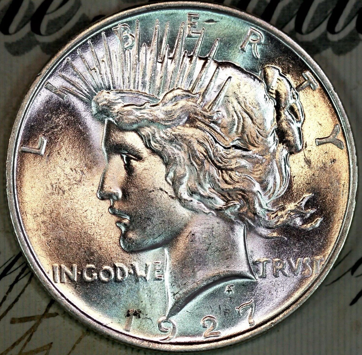 1927-D SUPERB+ GEM BU MS PEACE SILVER DOLLAR FROM ORIGINAL COLLECTION DC57