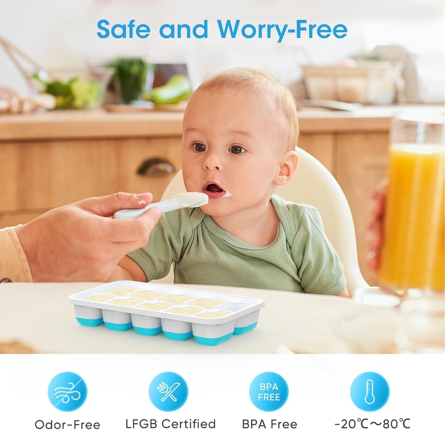 DOQAUS Ice Cube Tray with Lid and Bin - 4 Pack Silicone Ice Cube Trays for Freez