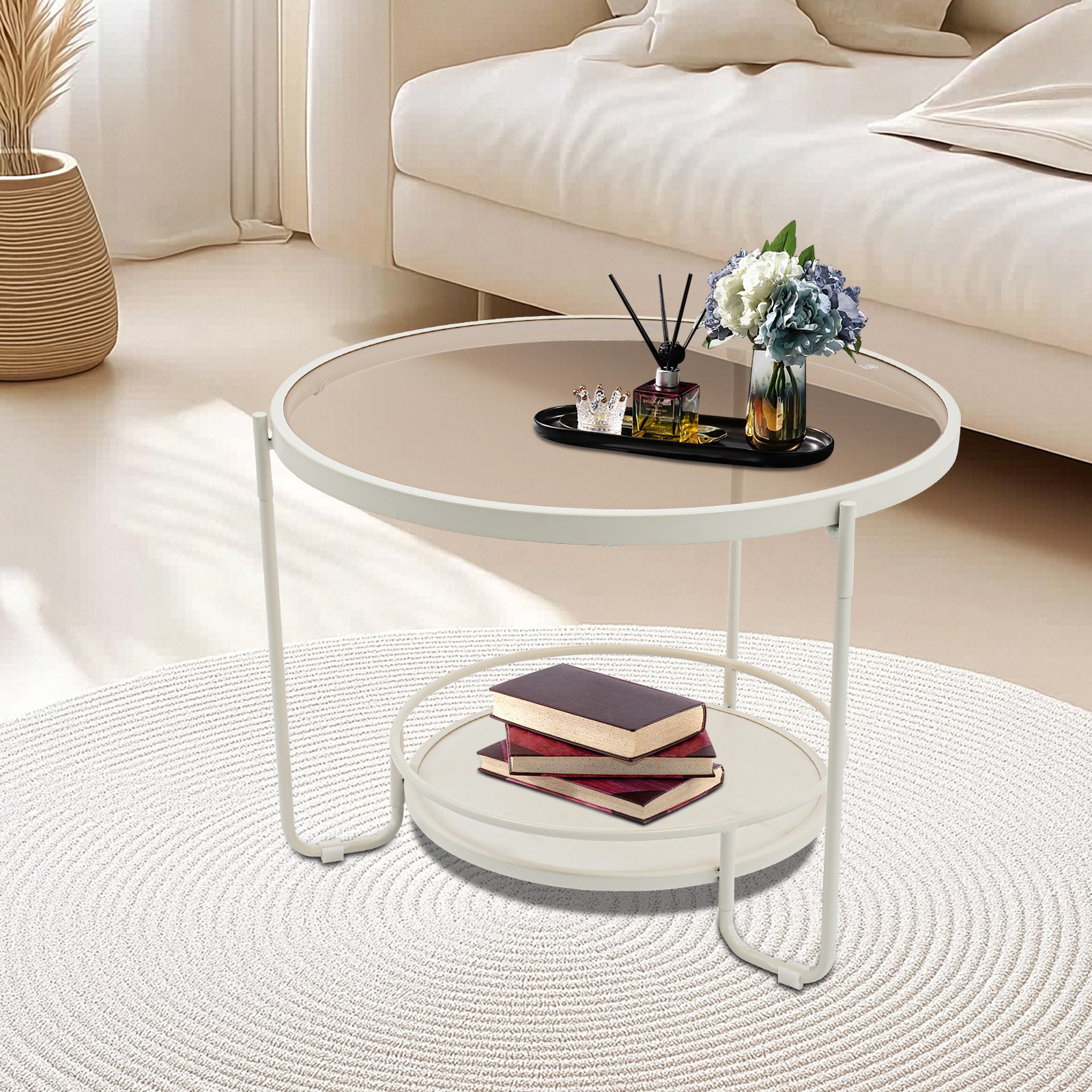 Modern Round 2-Tier Side Table, Coffee Table,tea table for balcony, study room