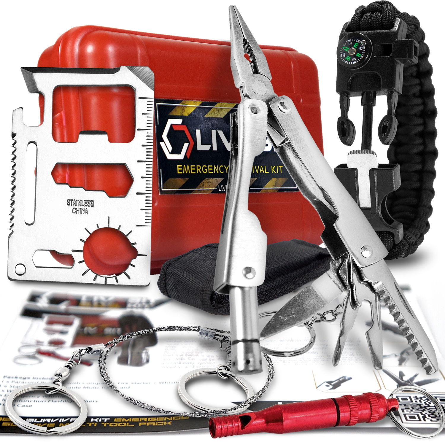 Survival Emergency SOS Kit Multi Tool Fire Starter Paracord Bracelet LIVABIT
