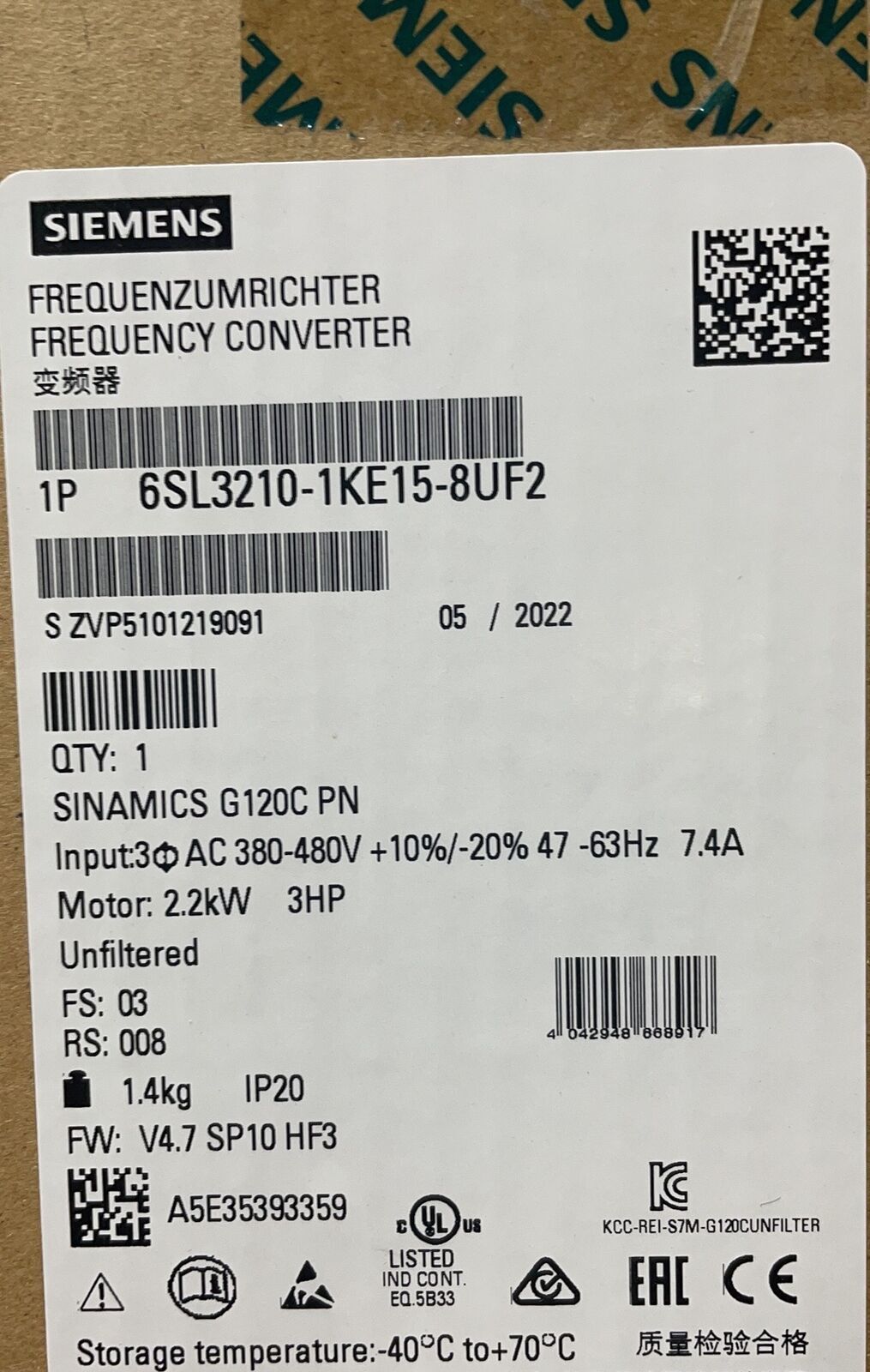 1PC Siemens 6SL3 210-1KE15-8UF2 6SL3210-1KE15-8UF2 Inverter New Expedited Ship