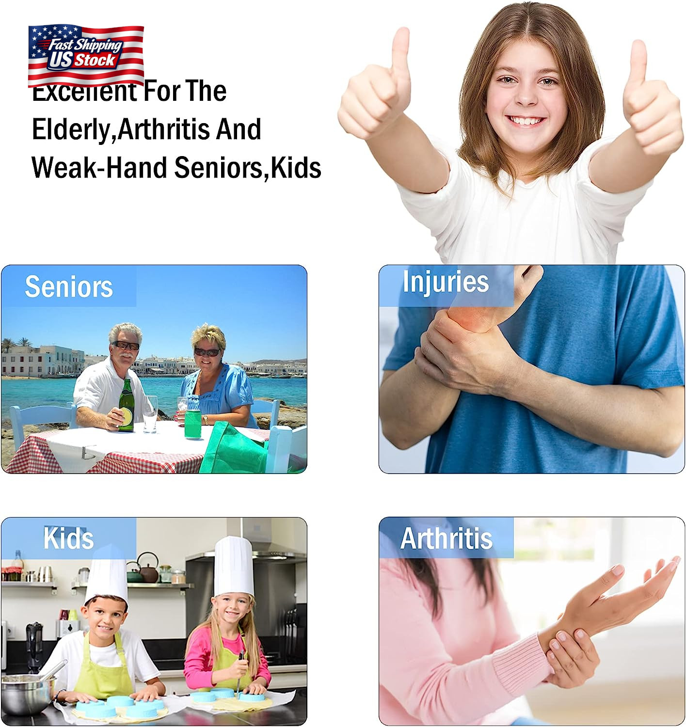 Jar Opener for Weak Hands, Seniors with Arthritis, 5 in 1 Multi Function Bottle