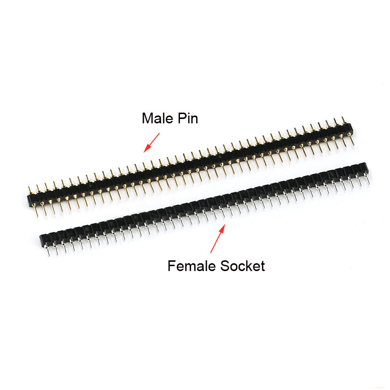 Round Hole Single Row Female Socket & Male Pin 2.54mm Pitch 1x40Pin Gold Plating