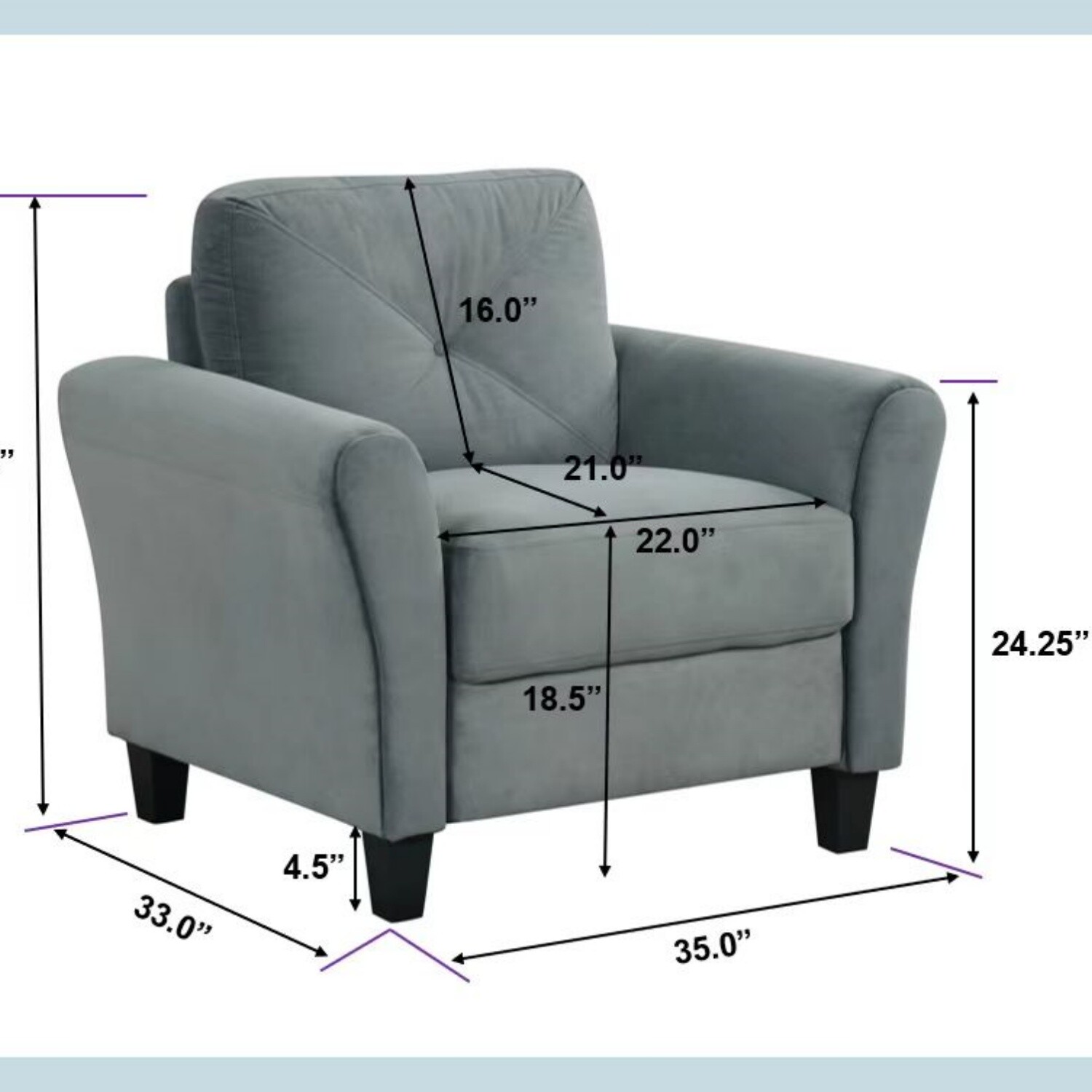 Accent Chair Single Sofa Upholstered Armchair Chair for Living Room Gray/Black