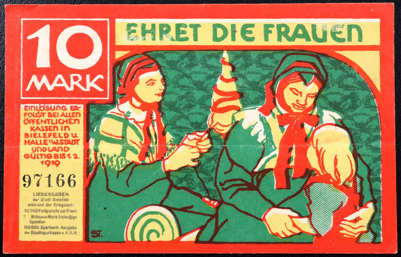 BIELEFELD 10 Mark 1918 "Honor the Women" WWI Grossnotgeld German Notgeld