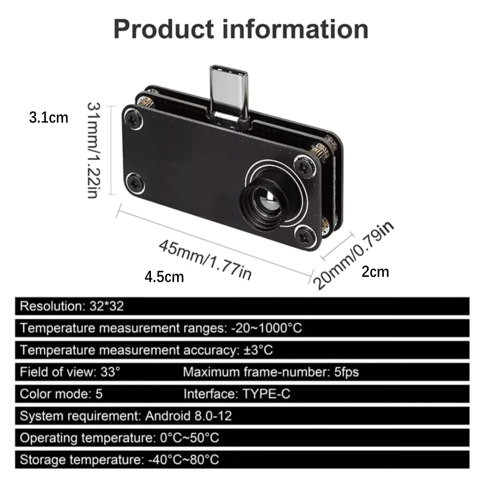 USB TypeC Thermal Imaging Camera for Android -20℃~1000℃ Tempreature Measuring