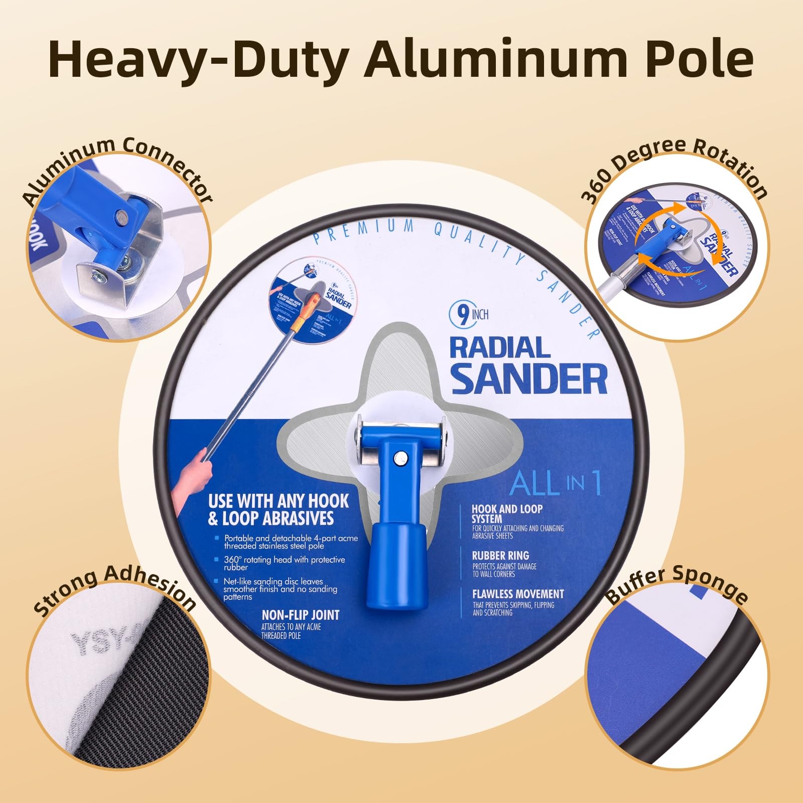 Drywall Pole Sander with Paint Roller Kit, Adjustable Extension Handle, 360° ...