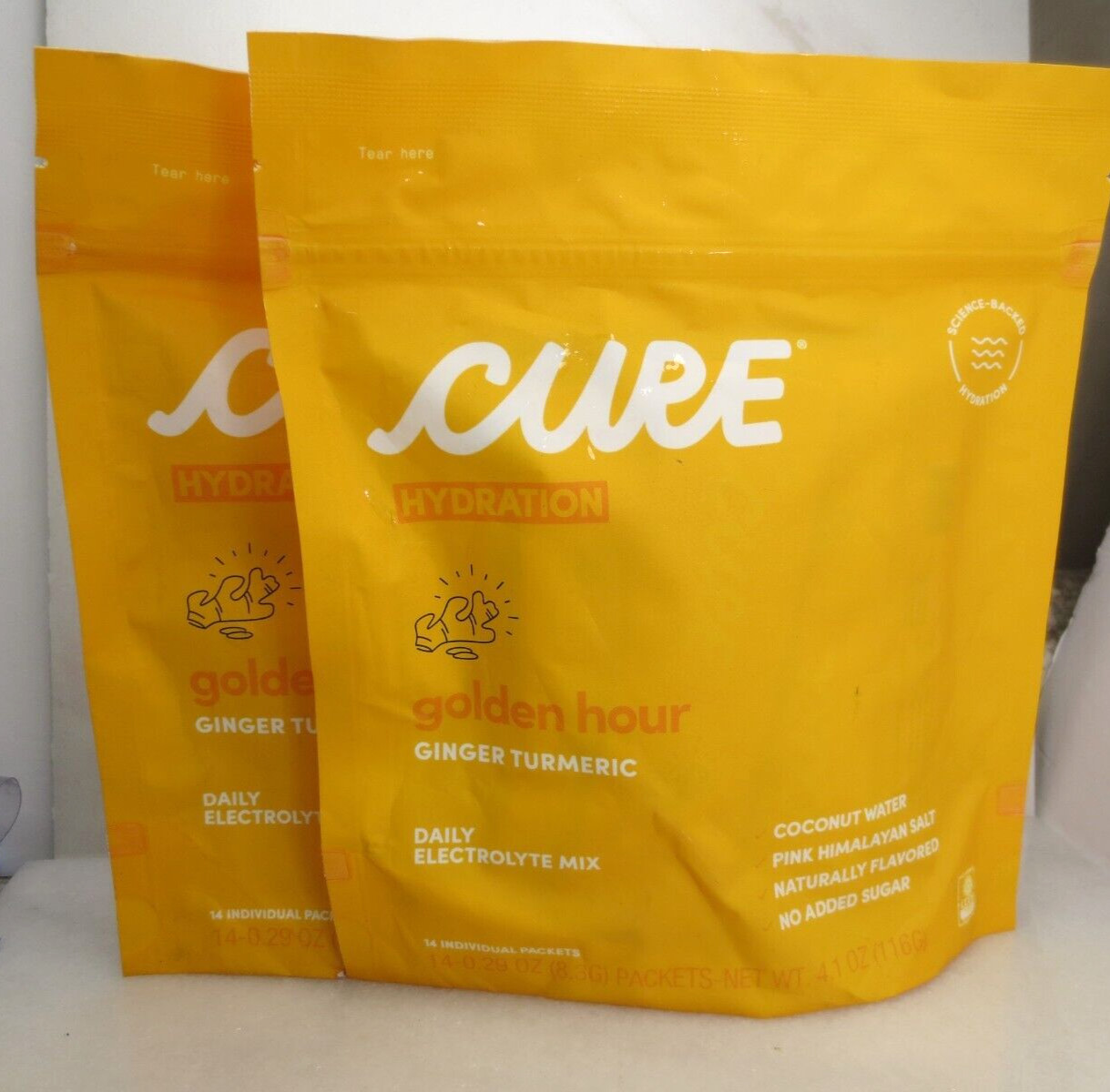 CURE GOLDEN HOUR GINGER TURMERIC DAILY ELECTROLYTE MIX 14 PACKETS EXP:2026 2PS