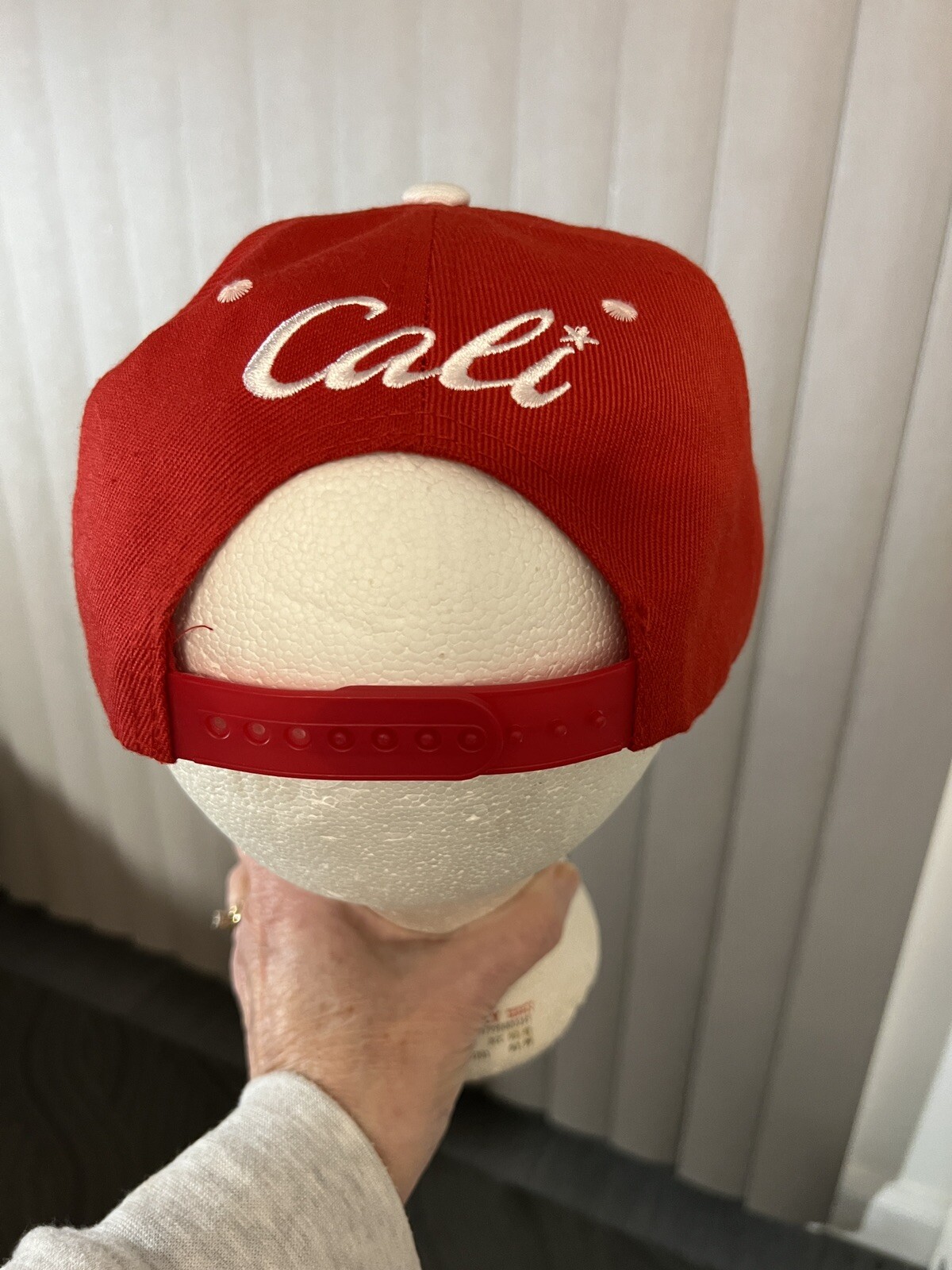 California Republic Cali Bear Diamond Snap Back Red White Hat Cap Adj EUC