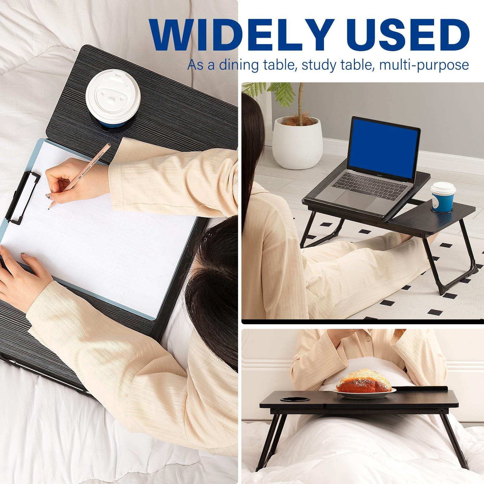 Laptop Desk for Bed Couch, Adjustable Foldable Bed Table with Cup Holder