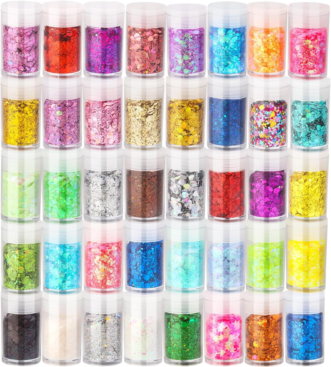Holographic Chunky Glitter, Chunky and Fine Mix Sequins, Set of 40 Colors Fes...