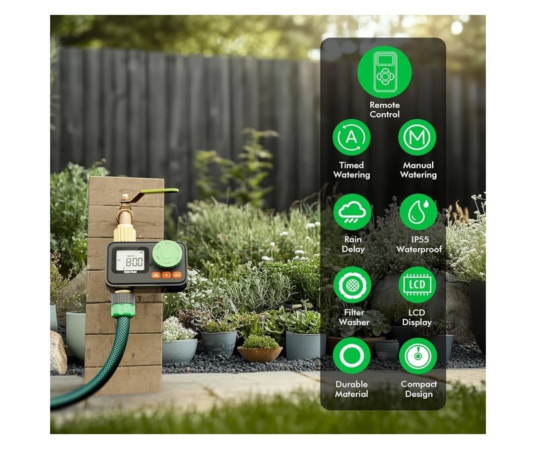 Restmo Remote Control Water Timer Model 0-HT-1A-RF, BSP/NH Thread