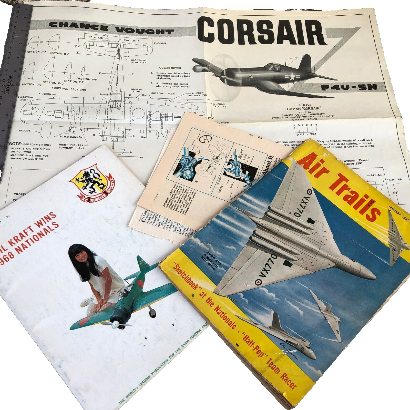 Vintage Model Airplane Magazine Air Trails 1953 RC Modeler 1968 Pictures Corsair