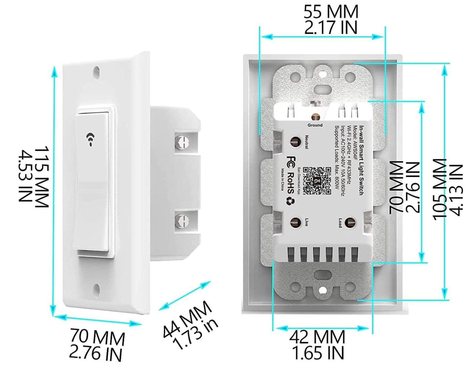 Smart Switch Voice App & Remote Control, Google&Alexa Switch Single-Pole Rocker