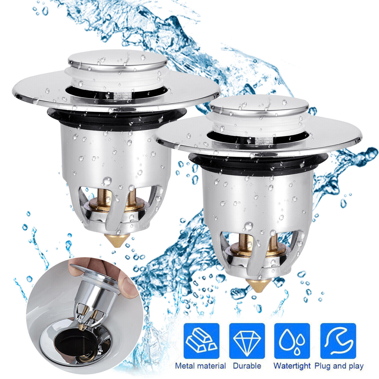2 PCS Universal Bathroom Sink Stopper Pop-Up Drain Filter Wash Basin Core Bounce