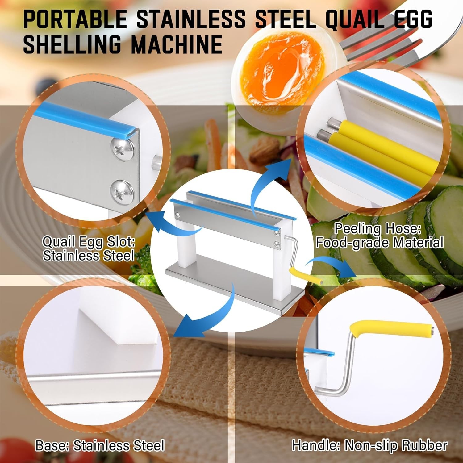 Manual Quail Egg Peeler Machine Kit - 304 Stainless Steel Sheller with 2 Collect