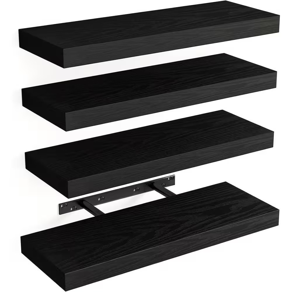 15.8 In. W X 5.5 In. D Black Decorative Wall Shelf, (Set of 4)