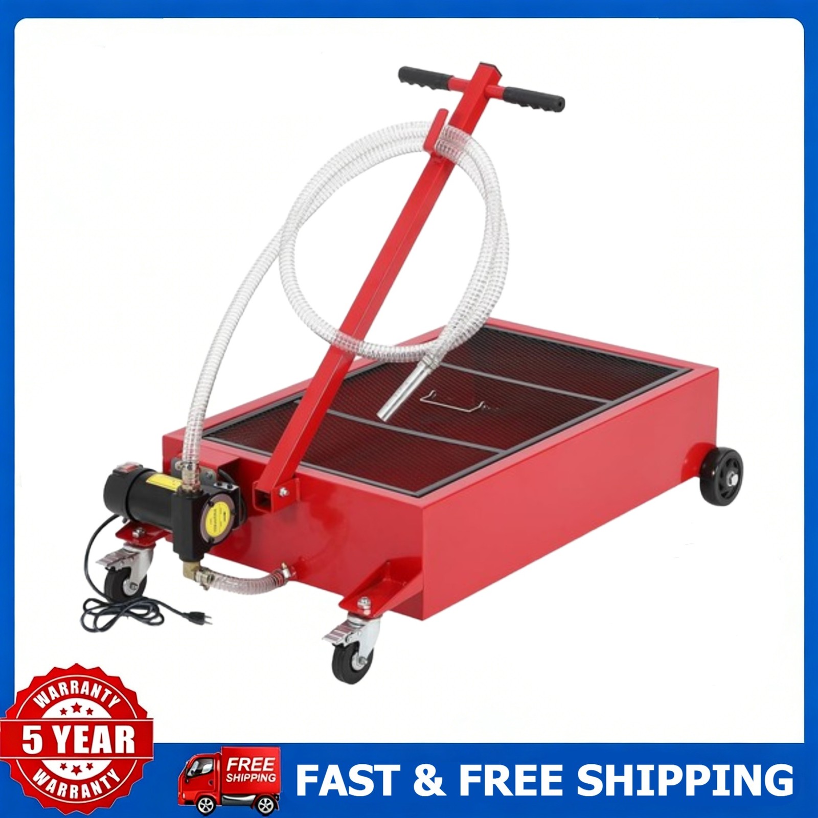 20GAL Electric Oil Drain Pan w/20V Pump & 8.2ft Hose Low Profile Oil Drain Cart
