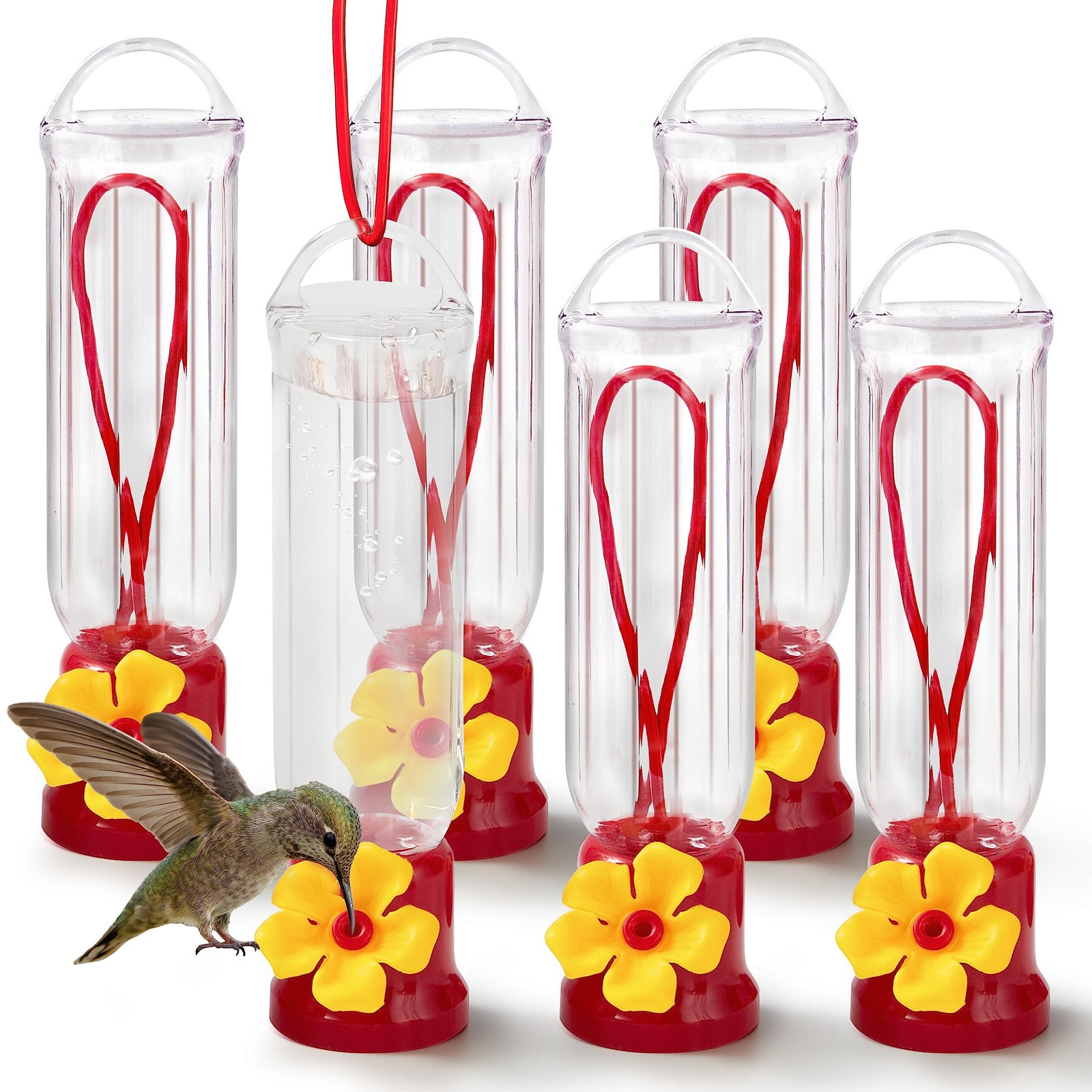 JOIEDOMI Set of 6 Mini Hummingbird Feeders with Hanging Wires, Transparent