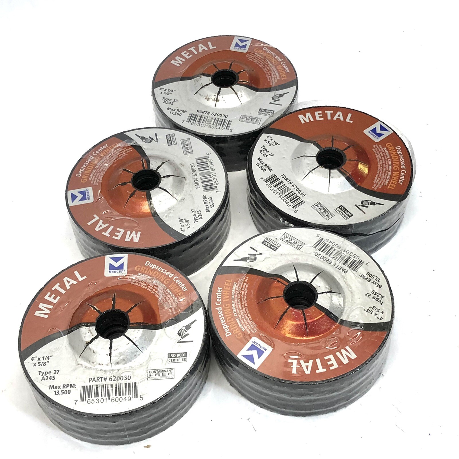LOT OF 25 MERCER # 620030 4"x ¼"x⅝ GRINDING WHEELS A24S