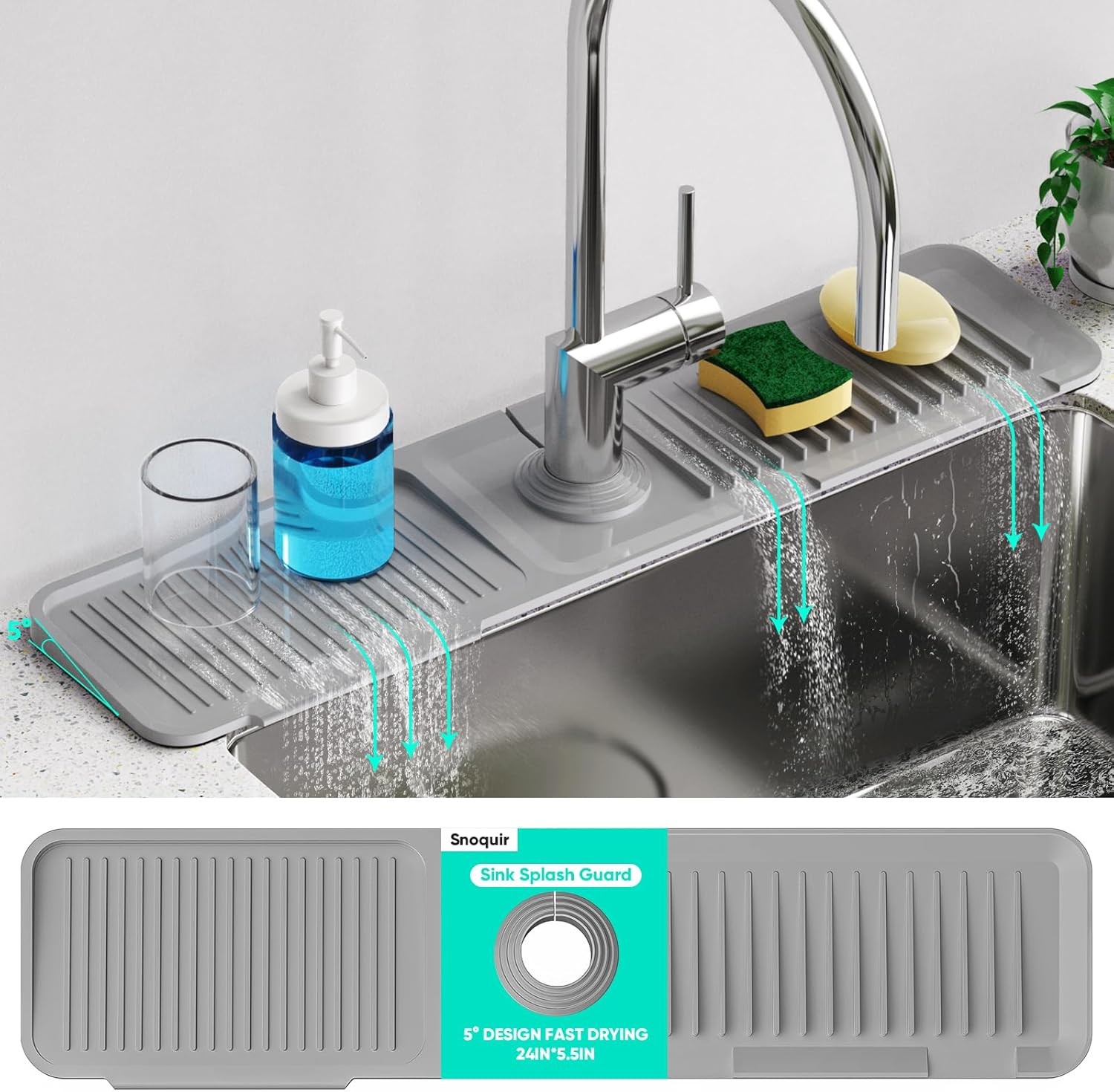 24 Inch Longer Faucet Mat for Kitchen Sink [5° Slope Fast Self-draining]Bathroom