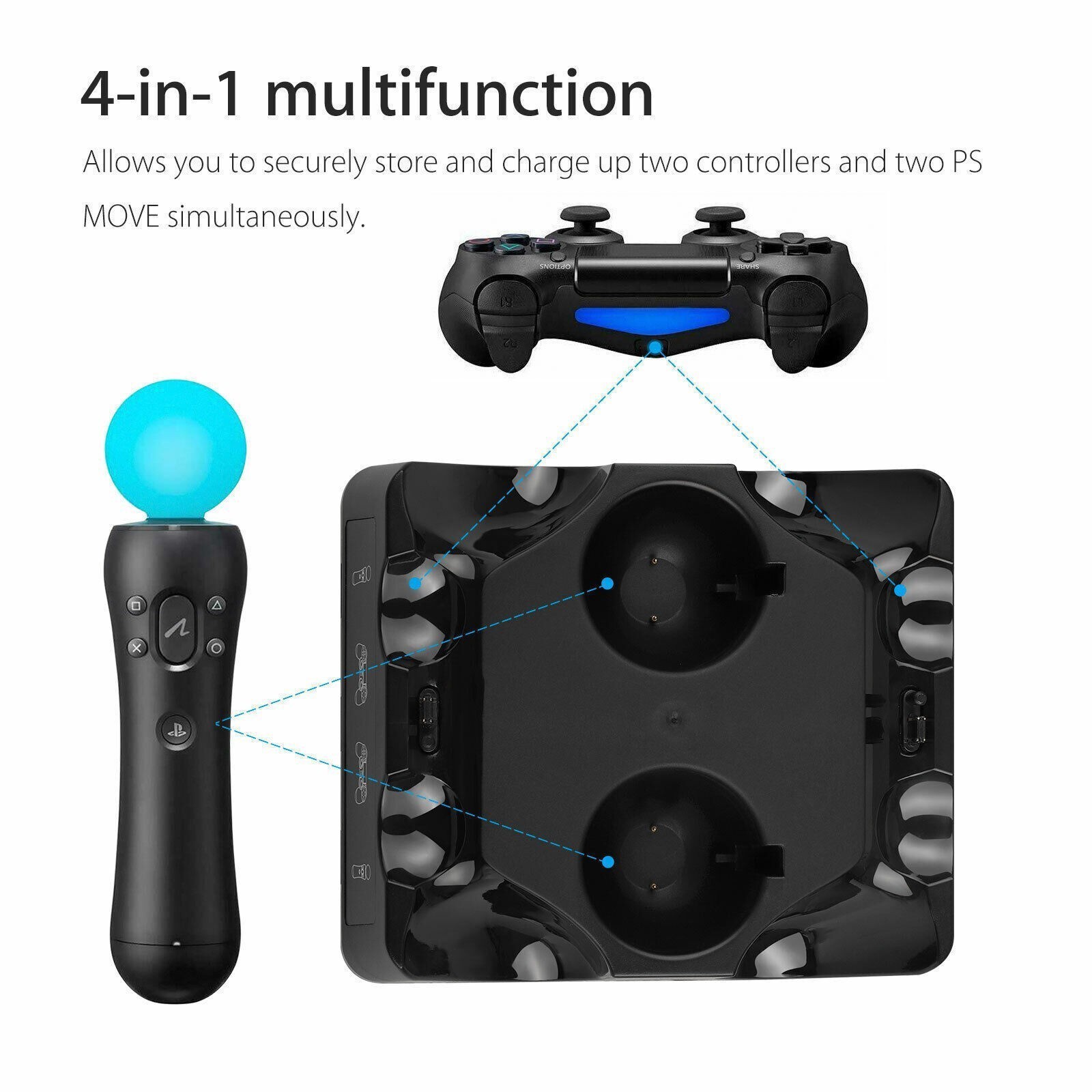 4-in-1 Controller Charger Dock Station Stand LED For PlayStation PS4/MOVE/PS4 VR