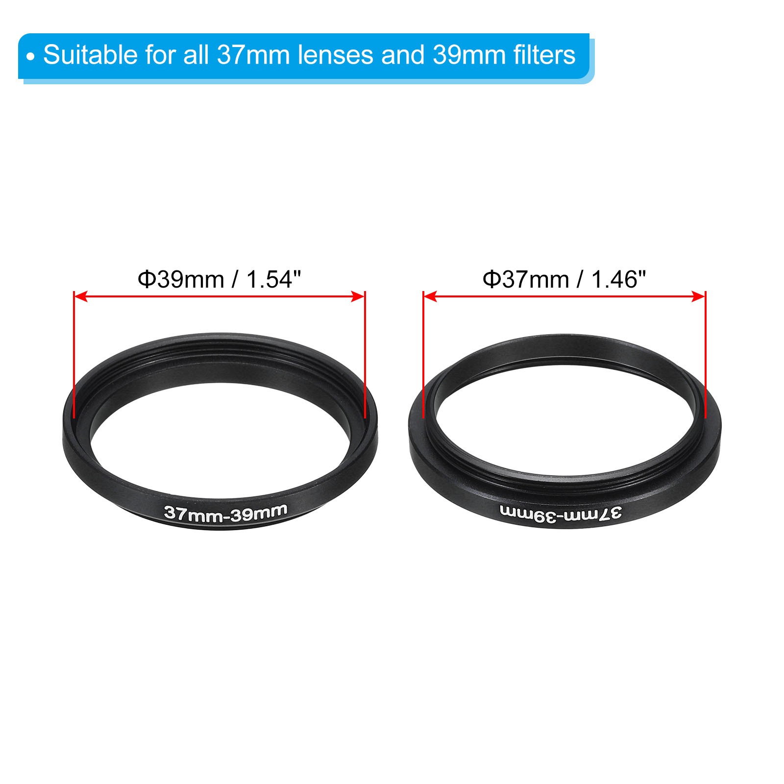 37mm-39mm Step Up Ring Camera Lens Filter Adapter Ring Filter with Cloth