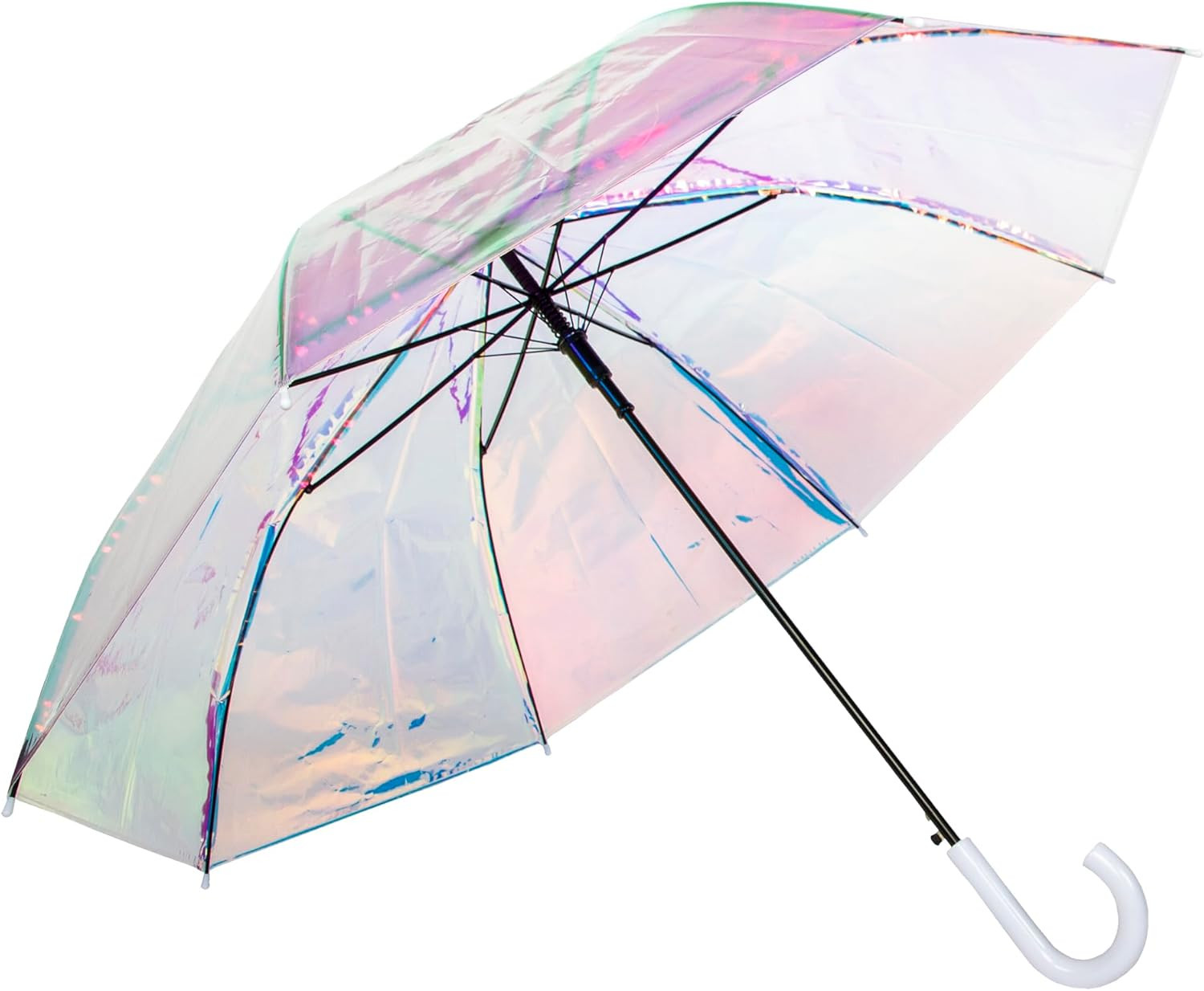 Iridescent Stick Umbrella, 50" Canopy Coverage, Crook Handle