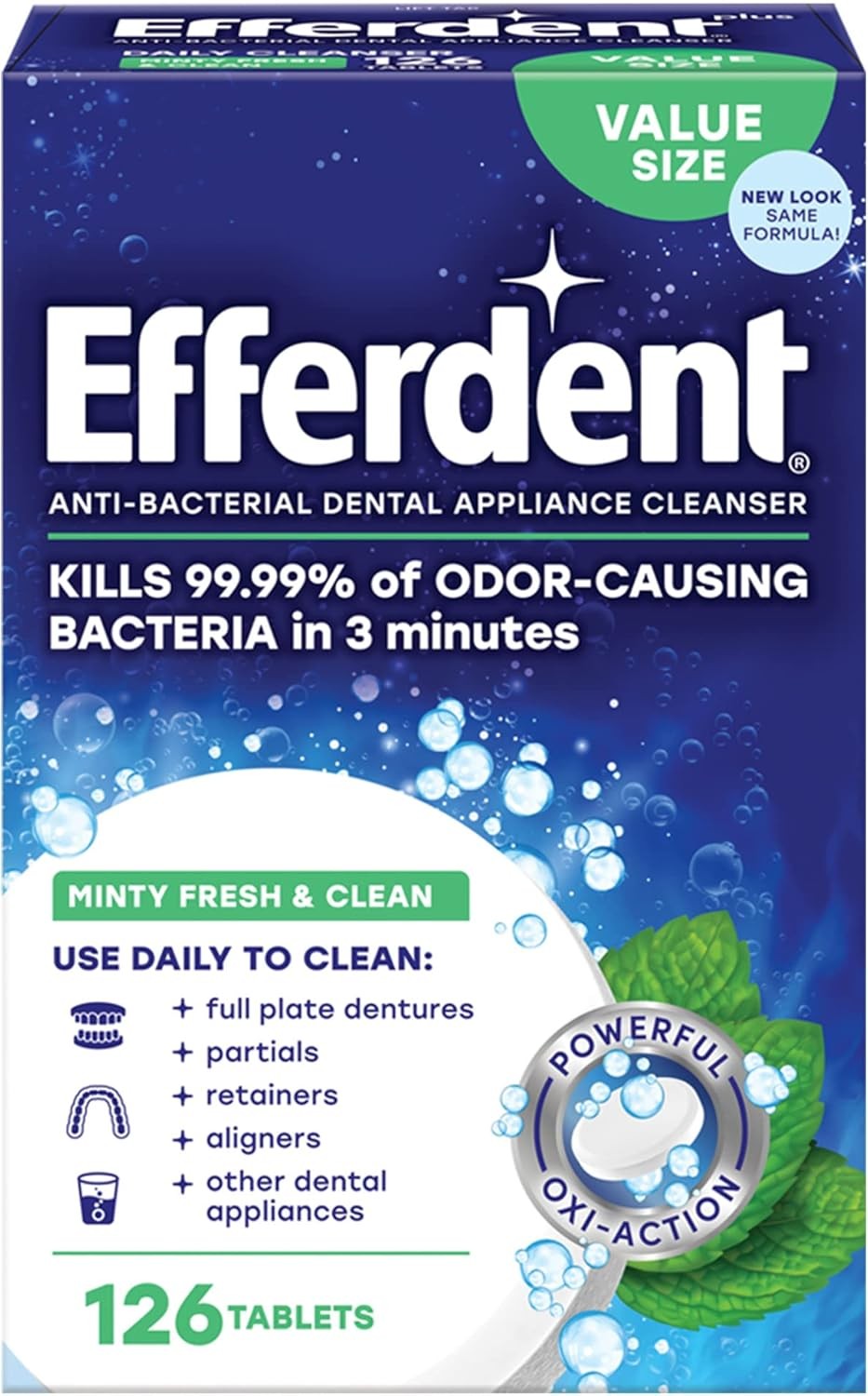 Efferdent Retainer Cleaning Tablets, Denture Cleaning Tablets , 126 Count(Pack1)