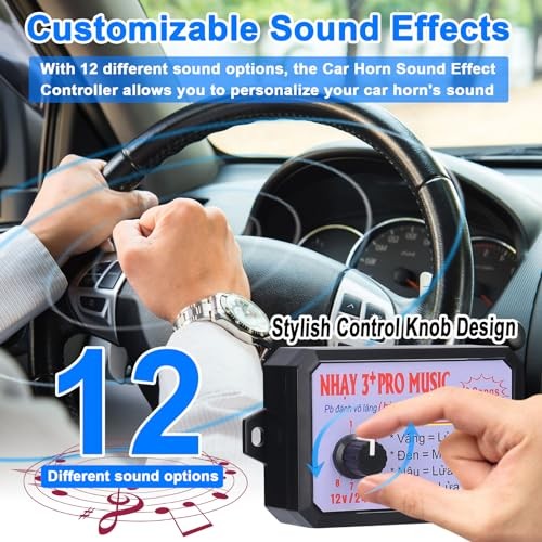 Car Horn Controller, 12-24V Adjustable Volume Levels Customizable 12 Sounds