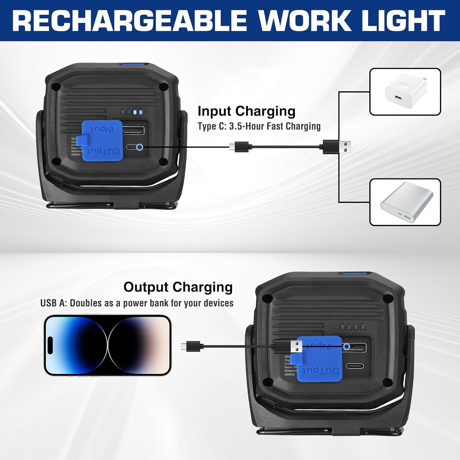 WORKPRO 1200LM LED Magnetic Light Rechargeable Work Light Portable Flood Lamp