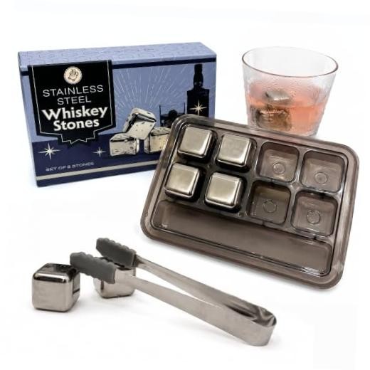 Stainless Steel Whiskey Stones Set (Set of 8), 8 Pack Reusable Metal Ice Silver