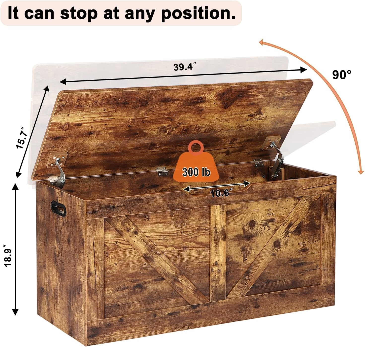 39.4" Storage Chest, Wooden Bench, Large Trunk Rustic Brown