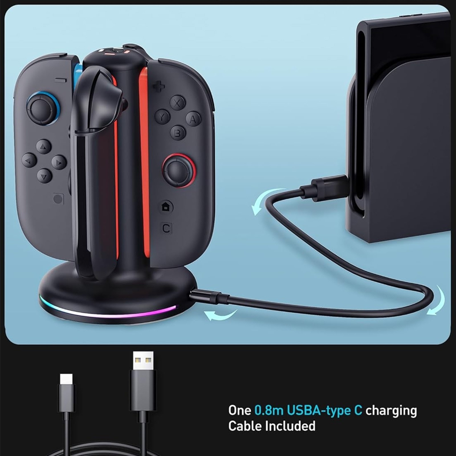 USB Type C 4-Slot Dual-Side Charging Dock for Nintendo Switch 2 JoyCon 2