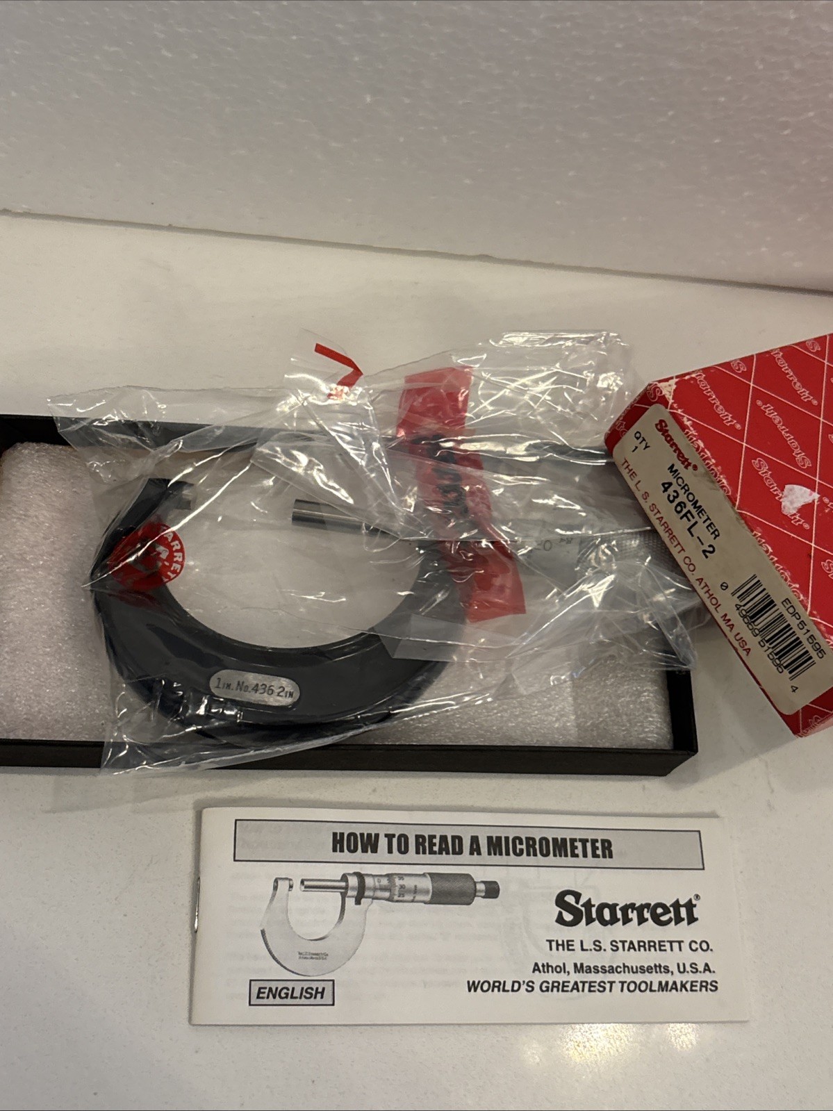 Starrett 436FL-2 Outside Micrometer, 1-2" Range, .001" Graduation