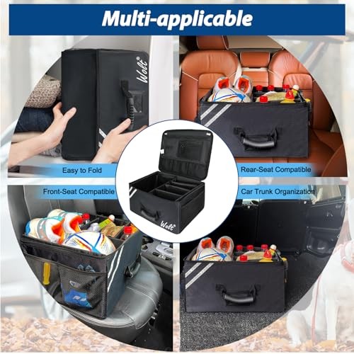 Car Trunk Organizer with Lid, Collapsible Multi Compartment SUV Black