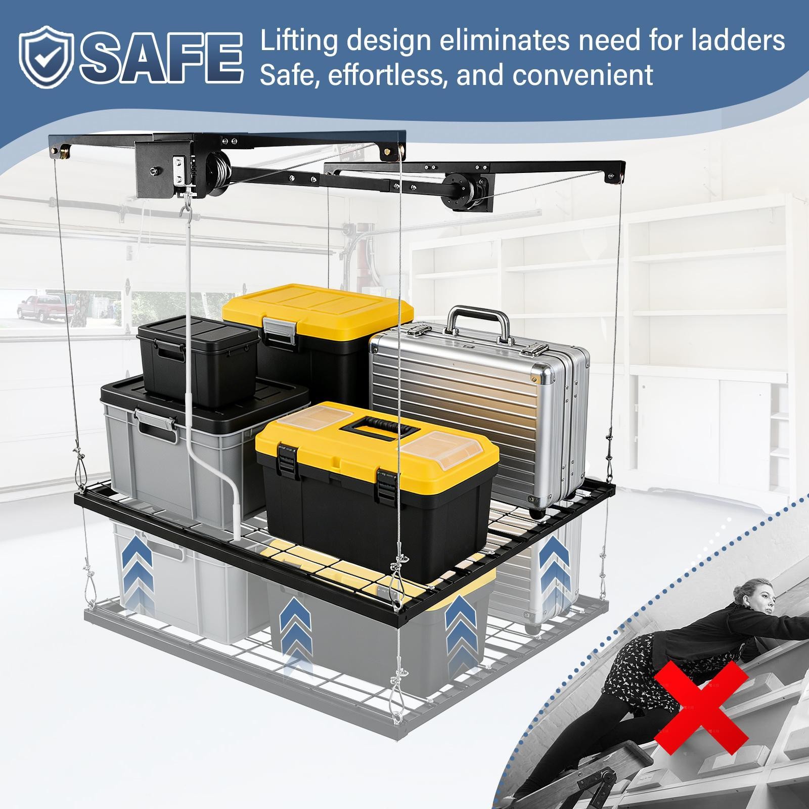 Overhead Garage Lifting Storage Rack, Garage Storage Rack, Adjustable Height Gar