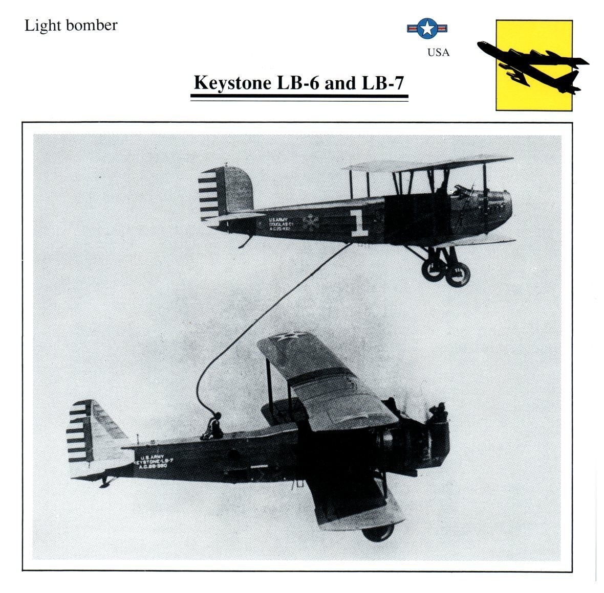 Keystone LB-6 and LB-7 Edito Service Warplane Air Military Card USA