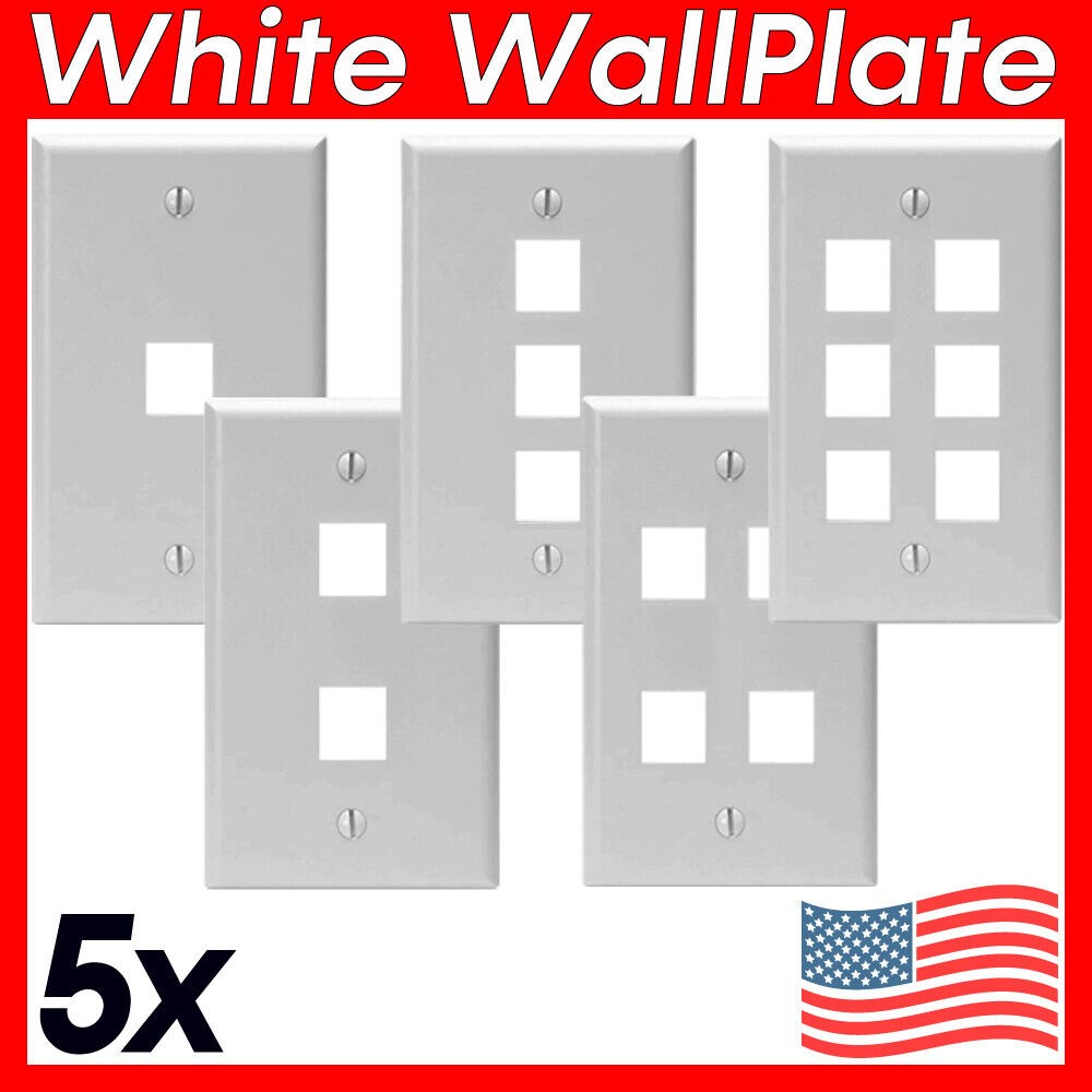 5 Pack Keystone Wall Plate 1 2 3 4 6 Port Hole Jack Single Gang Wallplate White